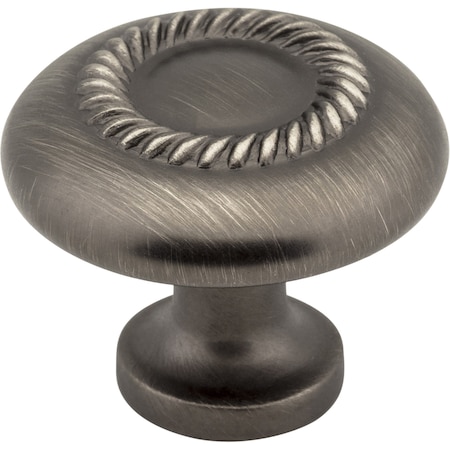 1-1/4 Diameter Brushed Pewter Rope Detailed Cypress Cabinet Mushroom Knob